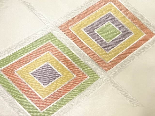 JAPANESE KIMONO / ANTIQUE NAGOYA OBI / SILK / EMBROIDERY / RHOMBUS